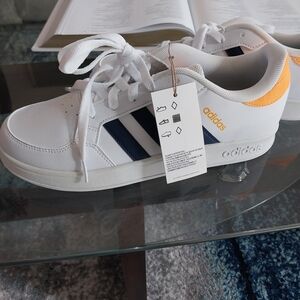 Adidas Womens White and Navy Sneakers with Orange Detail